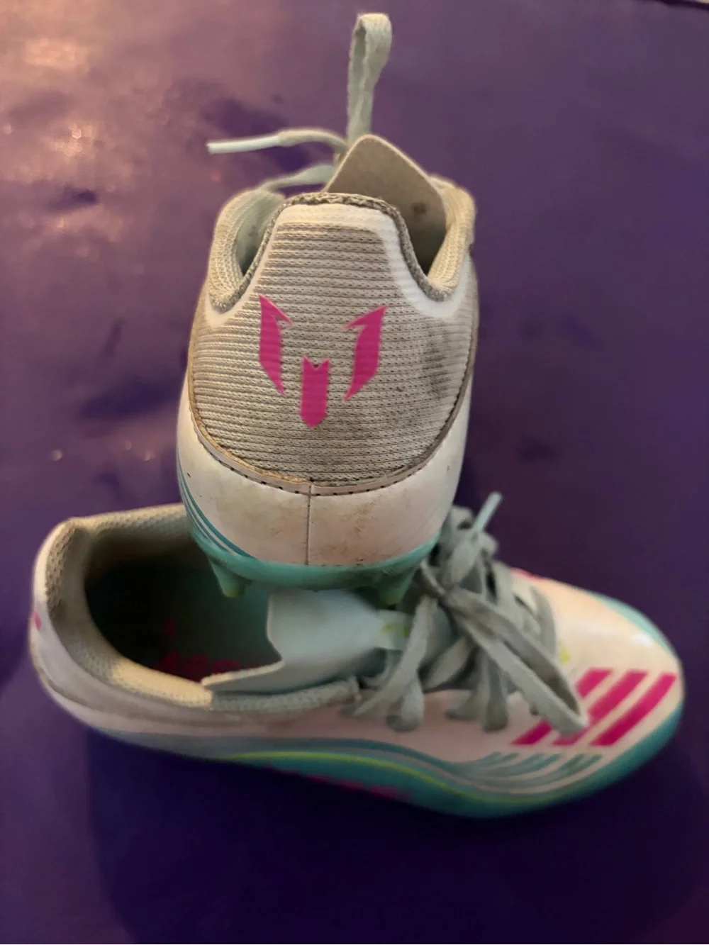 adidas Kids Turquoise, White & Pink Soccer Cleats - Messi